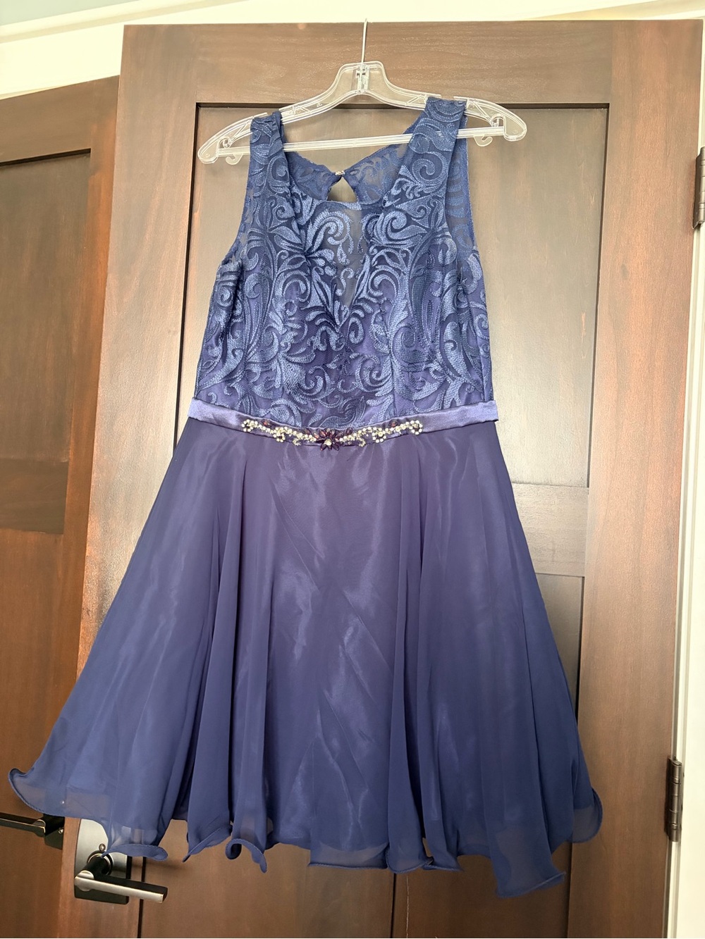 Girls Navy Lace & Chiffon Party Dress